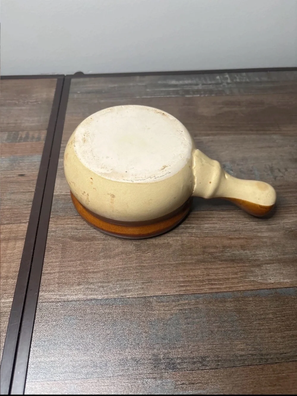 Rustic Brown Ceramic Fondue or Sauce Pot with Handle